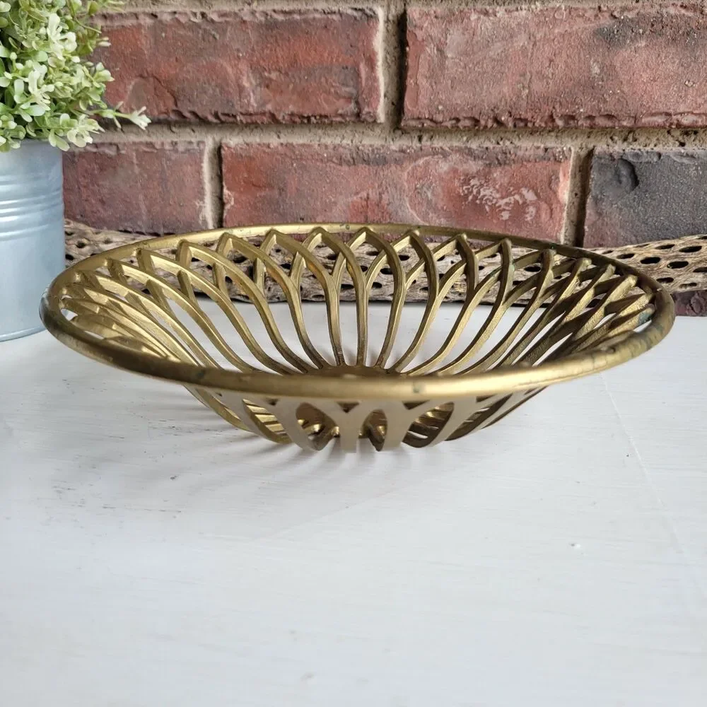 RARE Mid Century Solid Brass Openwork Lotus Bowl Tray